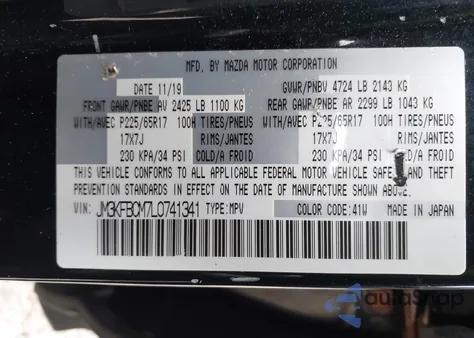 2020 Mazda Cx-5 Touring z USA, uszkodzony, nr VIN JM3KFBCM7L0741341